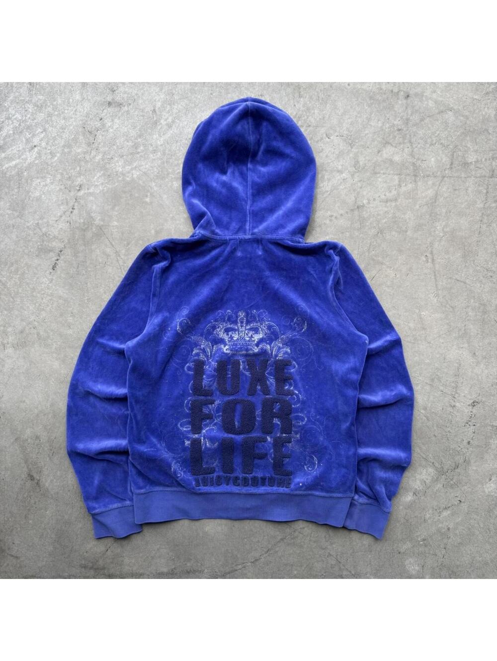 Vintage Y2K Juicy Couture Blue Crown Bedazzled Velour Track Jacket